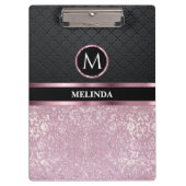 Monogrma Glittery Hübsch rosa und schwarz Klemmbrett (Vorderseite)