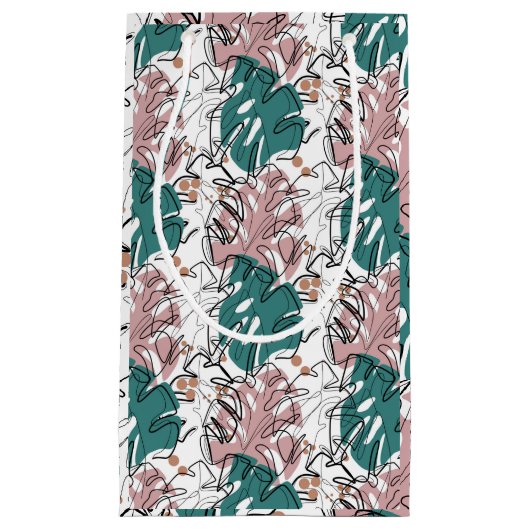 Monoline Monstera Blätter mit Farbflecken Kleine Geschenktüte (Vorderseite)