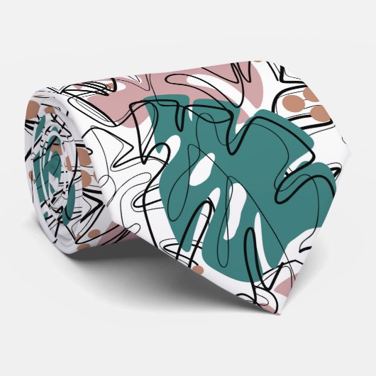 Monoline Monstera Blätter mit Farbflecken Krawatte (Gerollt)