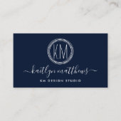 Monongram, abstrakt Navy Blue & White Circles Visitenkarte (Vorderseite)