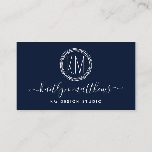 Monongram, abstrakt Navy Blue & White Circles Visitenkarte (Vorderseite)