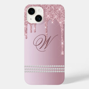 Monongram Blush Pink Glitzer Tropfen iPhone 14, Case-Mate iPhone 14 Hülle