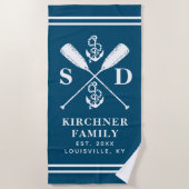 Monongram Navy der Nautic Anker Boat Oars Strandtuch (Vorderseite)