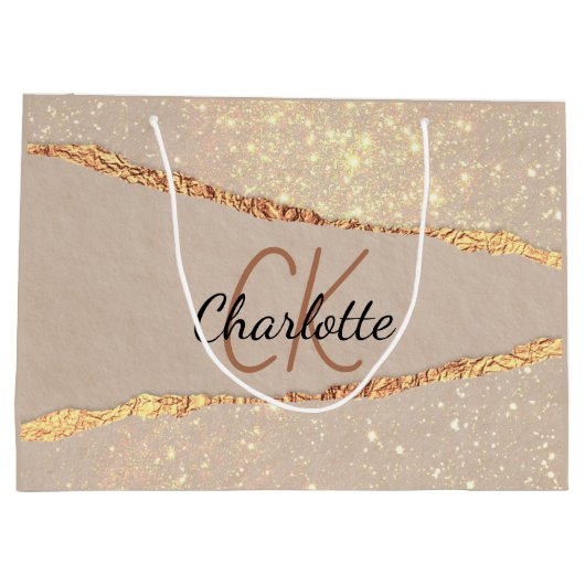 Monongramm aus beigem Goldagat Große Geschenktüte (Rückseite)