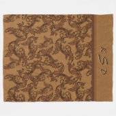 Monorammed Rust and Gold Leafy Wirbel Fleecedecke (Vorderseite (Horizontal))