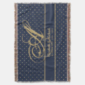 Monorgam Navy Blue Gold Punkt Newlyweds Wedding Decke (Vorderseite Vertikal)