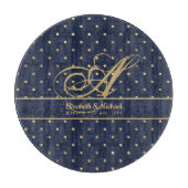 Monorgam Navy Blue Gold Punkt Newlyweds Wedding Schneidebrett (Vorderseite)