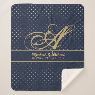 Monorgam Navy Blue Gold Punkt Newlyweds Wedding Sherpadecke