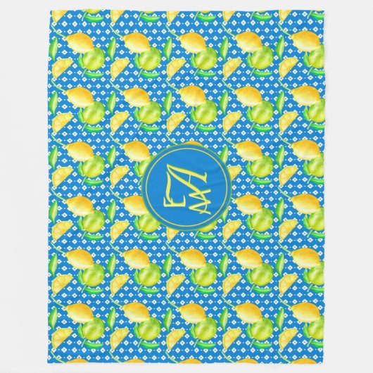 Monorgammed Lemon Tree Azure Blue Newlyweds Fleecedecke (Vorderseite)