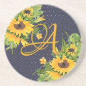 Monorgammed Sonnenblumen Blau Gelbe Dekoration Mod Getränkeuntersetzer (Vorne)