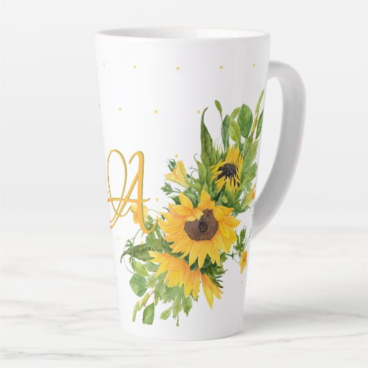 Monorgammed Sonnenblumen Blau Gelbe Dekoration Mod Milchtasse (Rechte Ecke)