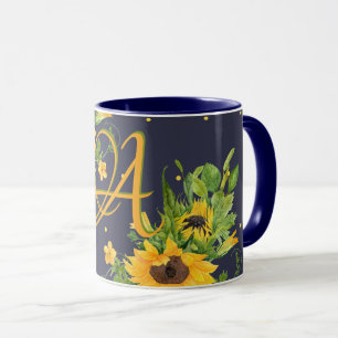 Monorgammed Sonnenblumen Blau Gelbe Dekoration Mod Tasse