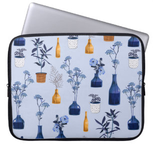 Monoton der modernen Blume und Vase, Topf mit Bot Laptopschutzhülle