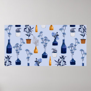 Monoton der modernen Blume und Vase, Topf mit Bot Poster