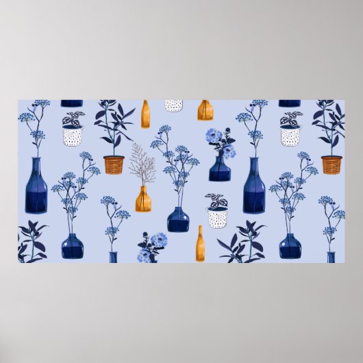 Monoton der modernen Blume und Vase, Topf mit Bot Poster (Vorne)