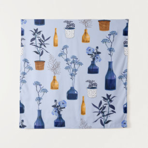 Monoton der modernen Blume und Vase, Topf mit Bot Wandteppich
