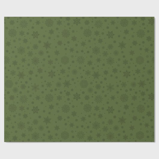 Monotone Winter Snowflake Olivenöl Grün Geschenkpapier (Flach)