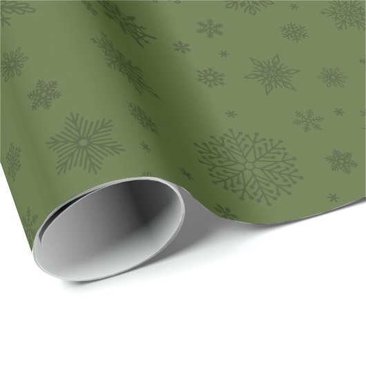 Monotone Winter Snowflake Olivenöl Grün Geschenkpapier (Rolleneckpunkt)