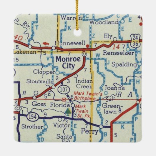 Monroe City MO Vintage Karte Keramikornament (Rückseite)