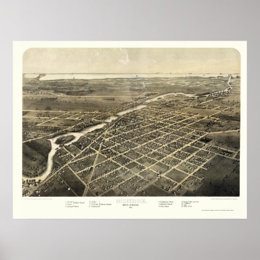 Monroe, MI Panorama Karte - 1866 Poster (Vorne)