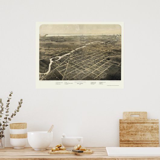 Monroe, MI Panorama Karte - 1866 Poster (Küche)