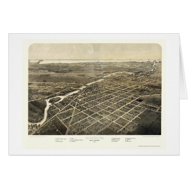 Monroe, panoramische Karte MI - 1866 (Vorderseite (Horizontal))