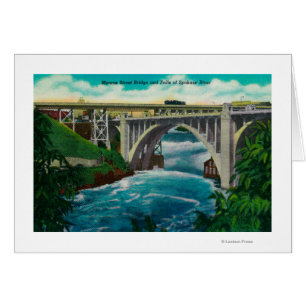 Monroe-Straßen-Brücke und Fälle auf Spokane-Fluss