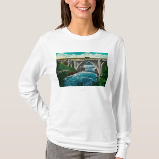 Monroe-Straßen-Brücke und Fälle auf Spokane-Fluss T-Shirt (Vorderseite)