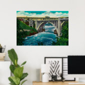 Monroe Street Bridge and Falls on Spokane River Poster (Heimbüro)