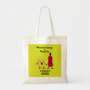 Monsieur Fromage et Madame Vin Cheesy Liebhaber Tragetasche