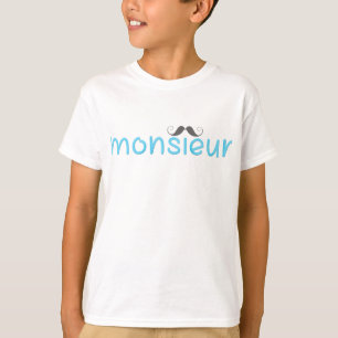 MONSIEUR Fun French Quote & Mustache - Blau - T-Shirt