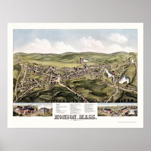 Monson, MA Panoramic Karte - 1879 Poster (Vorne)