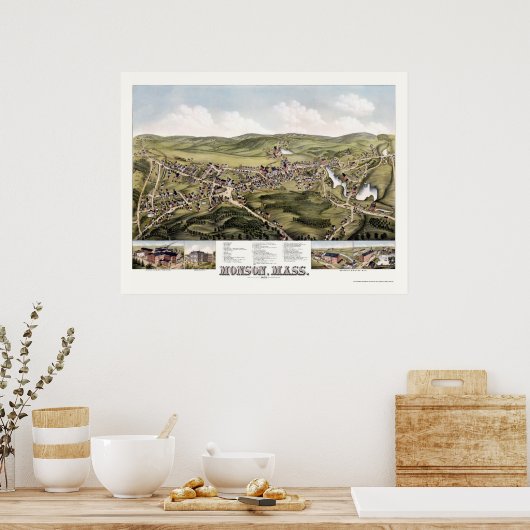 Monson, MA Panoramic Karte - 1879 Poster (Küche)