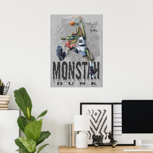 Monstah Dunk Dinosaur Basketball Poster (Heimbüro)