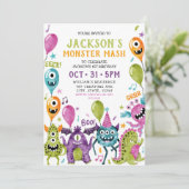 Monster 1. Geburtstagsjunge Halloween-Party Einladung (Stehend Vorderseite)