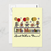 Monster 4. Geburtstag Tshirts und Geschenke Postkarte (Vorne/Hinten)