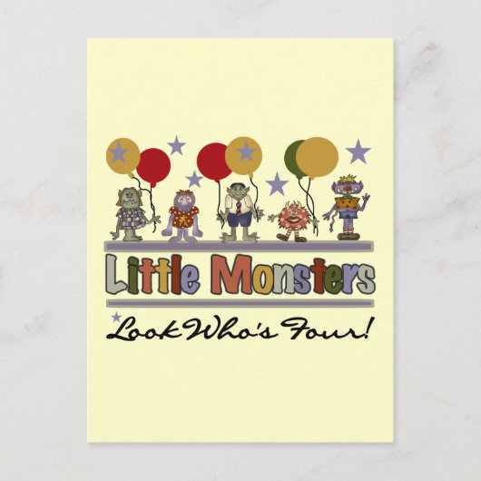 Monster 4. Geburtstag Tshirts und Geschenke Postkarte (Vorderseite)