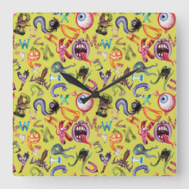 Monster-Alphabet-Muster Quadratische Wanduhr