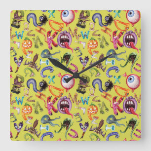 Monster-Alphabet-Muster Quadratische Wanduhr