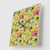 Monster-Alphabet-Muster Quadratische Wanduhr (Winkel)