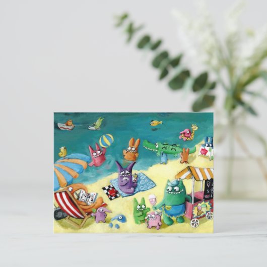 Monster am Strand Postkarte (Stehend Vorderseite)