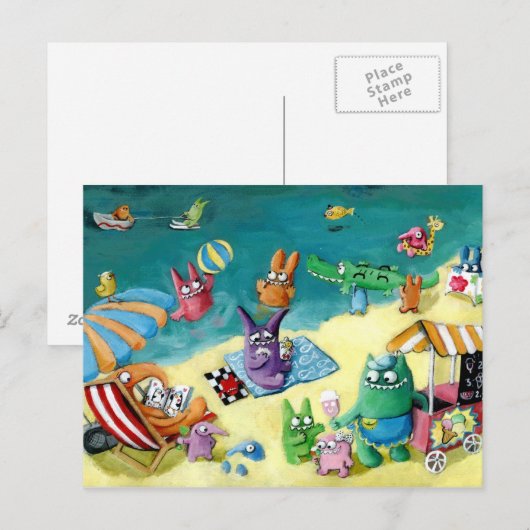 Monster am Strand Postkarte (Vorne/Hinten)