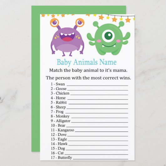 Monster Baby Animals Name Game (Vorne/Hinten)