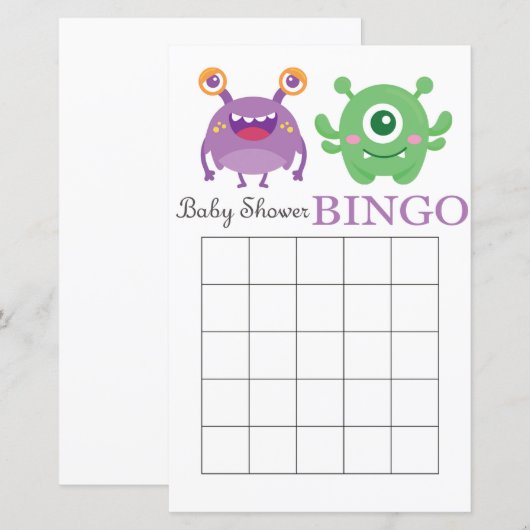 Monster Baby Dusche Bingcard (Vorne/Hinten)