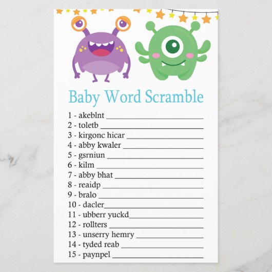 Monster Baby Word Scramble Game (Vorderseite)