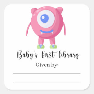 Monster - Babydusche Buchzeichen, Babybücher Quadratischer Aufkleber