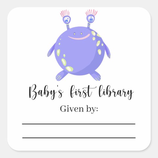 Monster - Babydusche Buchzeichen, Babybücher Quadratischer Aufkleber (Vorderseite)