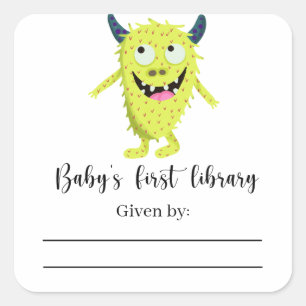Monster - Babydusche Buchzeichen, Babybücher Quadratischer Aufkleber