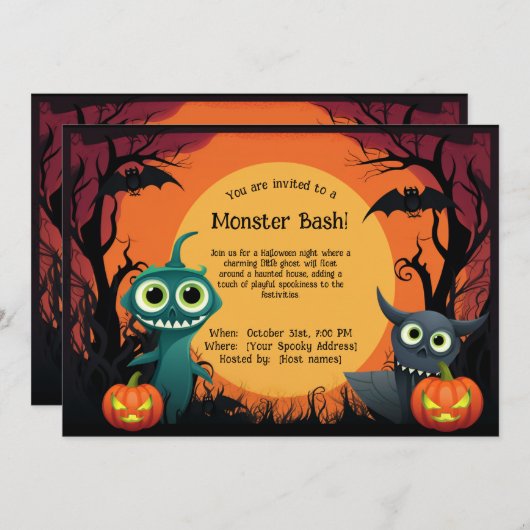 👻 Monster Bash! Einladung (Vorne/Hinten)
