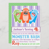 Monster Bash Farbenfrohe Freude Custom Kindergebur Einladung (Vorne/Hinten)